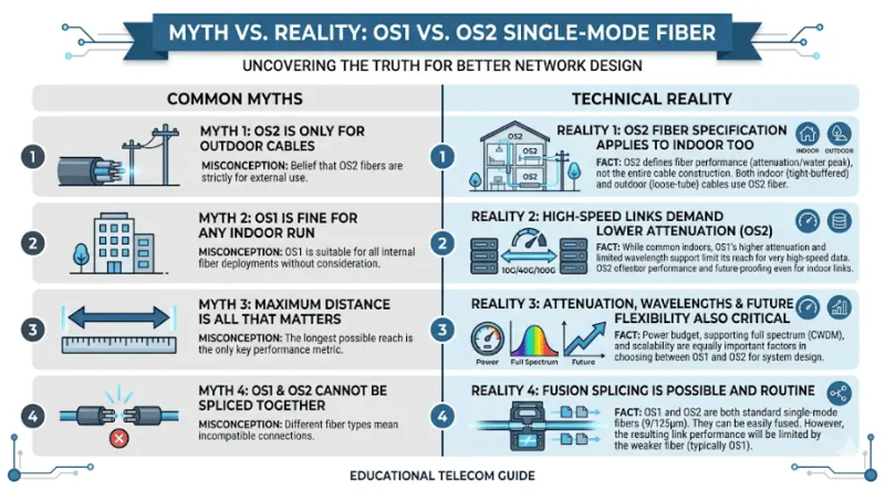 Decision flowchart for choosing between OS1 and OS2 single mode fiber based on route distance and deployment needs Decision flowchart for choosing between OS1 and OS2 single mode fiber based on route distance and deployment needs