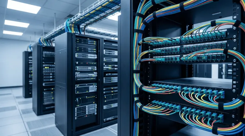 MTP fiber optic connectors used in a high-density data center cabling environment MTP fiber optic connectors used in a high-density data center cabling environment