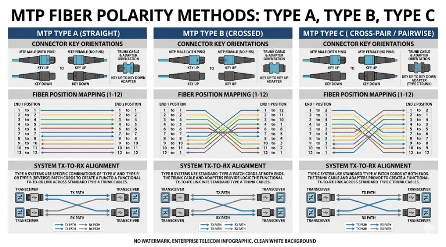 Comparison chart of MTP Type A Type B and Type C polarity methods Comparison chart of MTP Type A Type B and Type C polarity methods